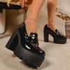 Fashion Patent Leather Platform Shoes for Women Super High Heel Pumps Chunky Heel Loafers Designer Woman Sexy Club Party Shoes