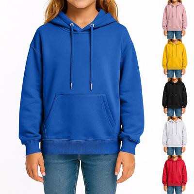 Moda Infantil Cor Sólida Pulôver com Capuz de Manga Comprida com Bolsos Moletom Casual Adulto Top