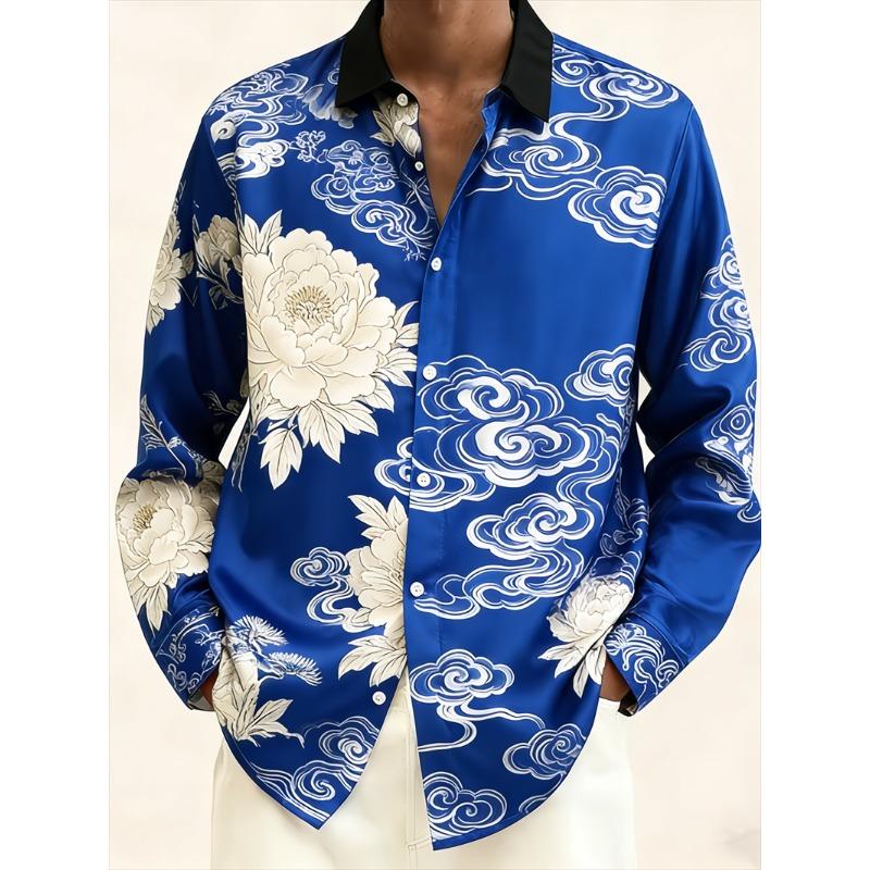 New 10 color men's long sleeved shirt with 3D printed collar button pattern casual top men's long sleeved top