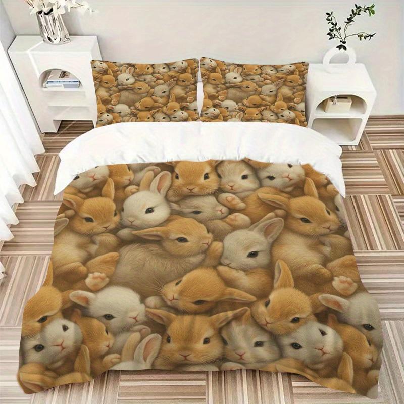 

3pcs Bunny Pattern Bedding Set Down Comforter Cover and Pillowcases, Suitable for Guest Room Home Decoration All Seasons(No Insert) S0819014 135x200cm