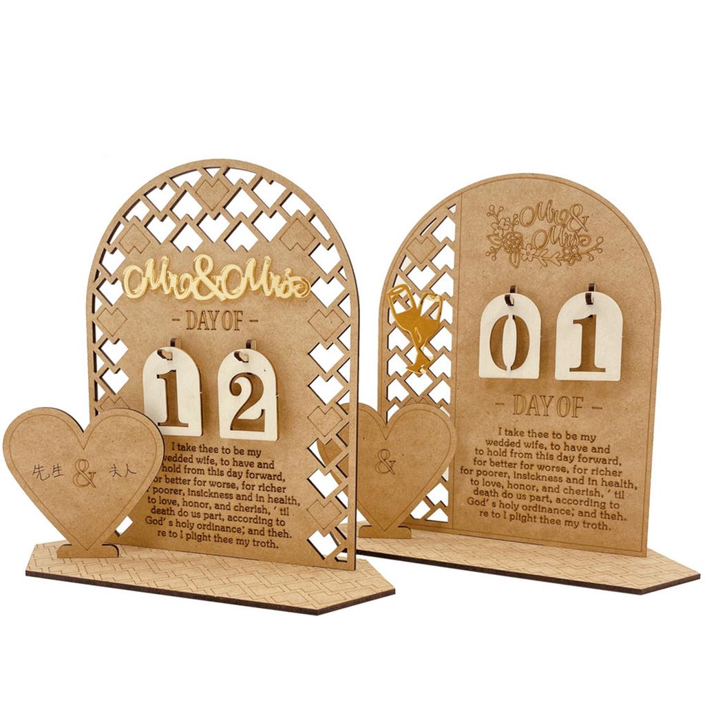 1Set Wood Wedding Countdown Calendar Holiday Birthday Decoration for Indoor Outdoor Garden Yard Decoration Crafts