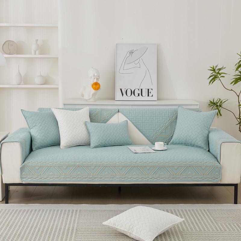 Sofa Cushion Four Seasons Non-Slip Pure Cotton Simple Modern Universal Pure Cotton Solid Color Cushion Cover Cloth Summer Sofa Cover Slipcover