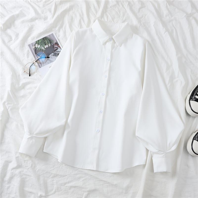 The White Balloon Sleeve Shirt Women's Design Sense Is Niche Loose Long-sleeved Lapel Top with a Slim Temperament