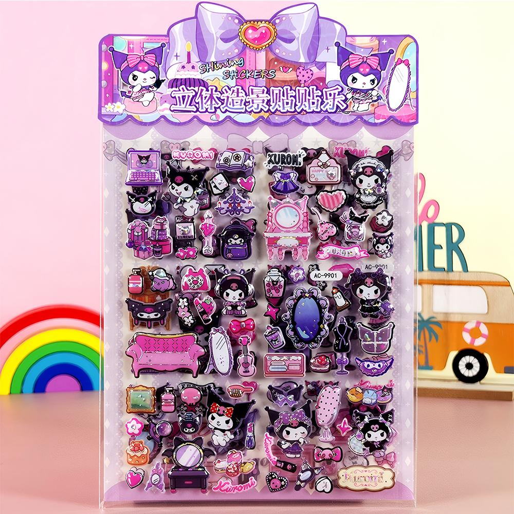 Double Layered Cinnamoroll Kuromi Melody 3D Bubble Stickers Kawaii Sanrio Puffy Sticker Waterproof Cute Cartoon Reward Decals