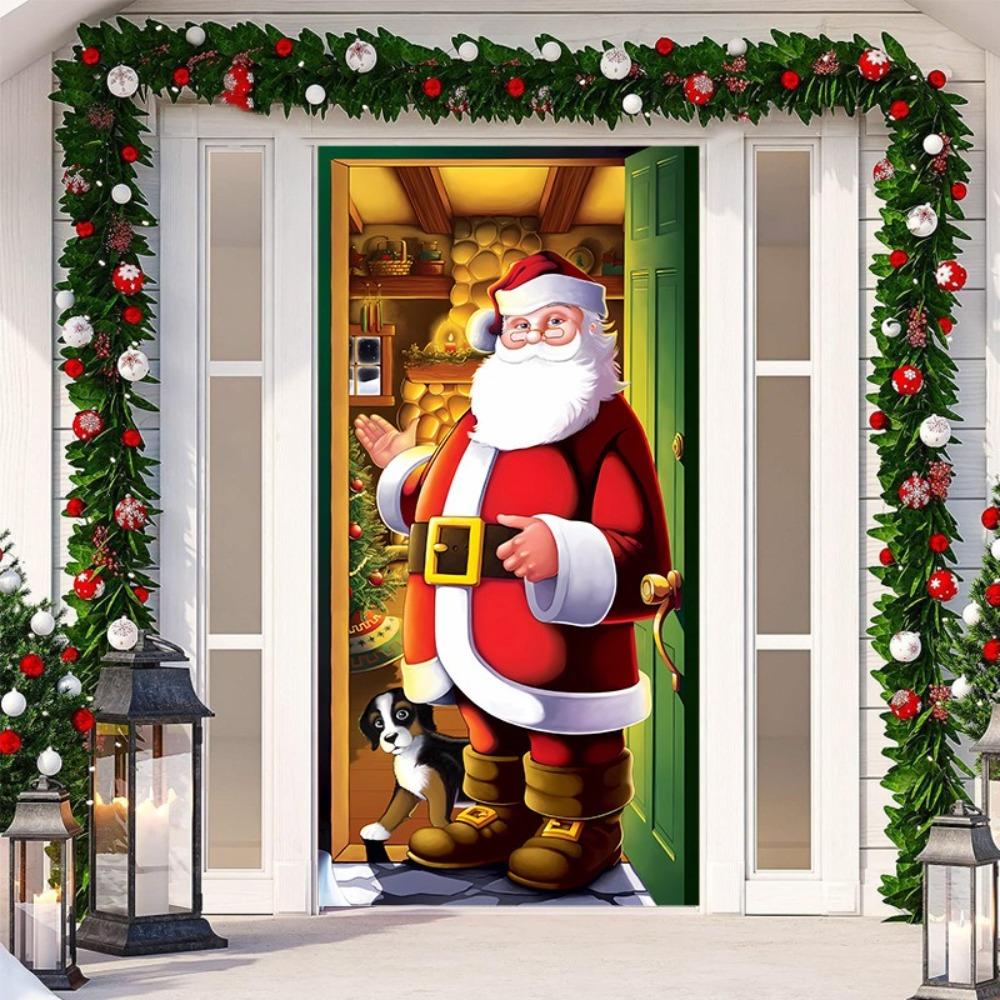 Santa Claus Christmas Hanging Cloth Fluorescent New Year Decoration  Entrance and Room