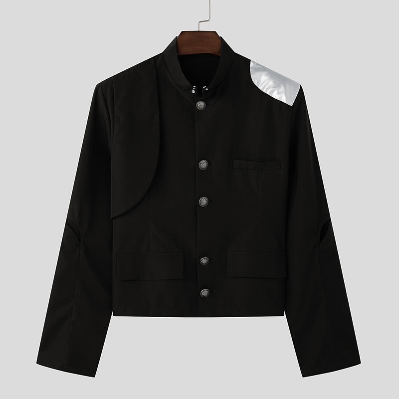 INCERUN Men Mockneck Long Sleeve Stitching Short Thin Blazer Coats