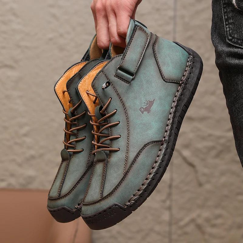 Men's Handmade Leather Ankle Boots Retro Crafted Design Hiking Loafer Unique Comfortable Footwear Luxury Man Boots 2025 New In