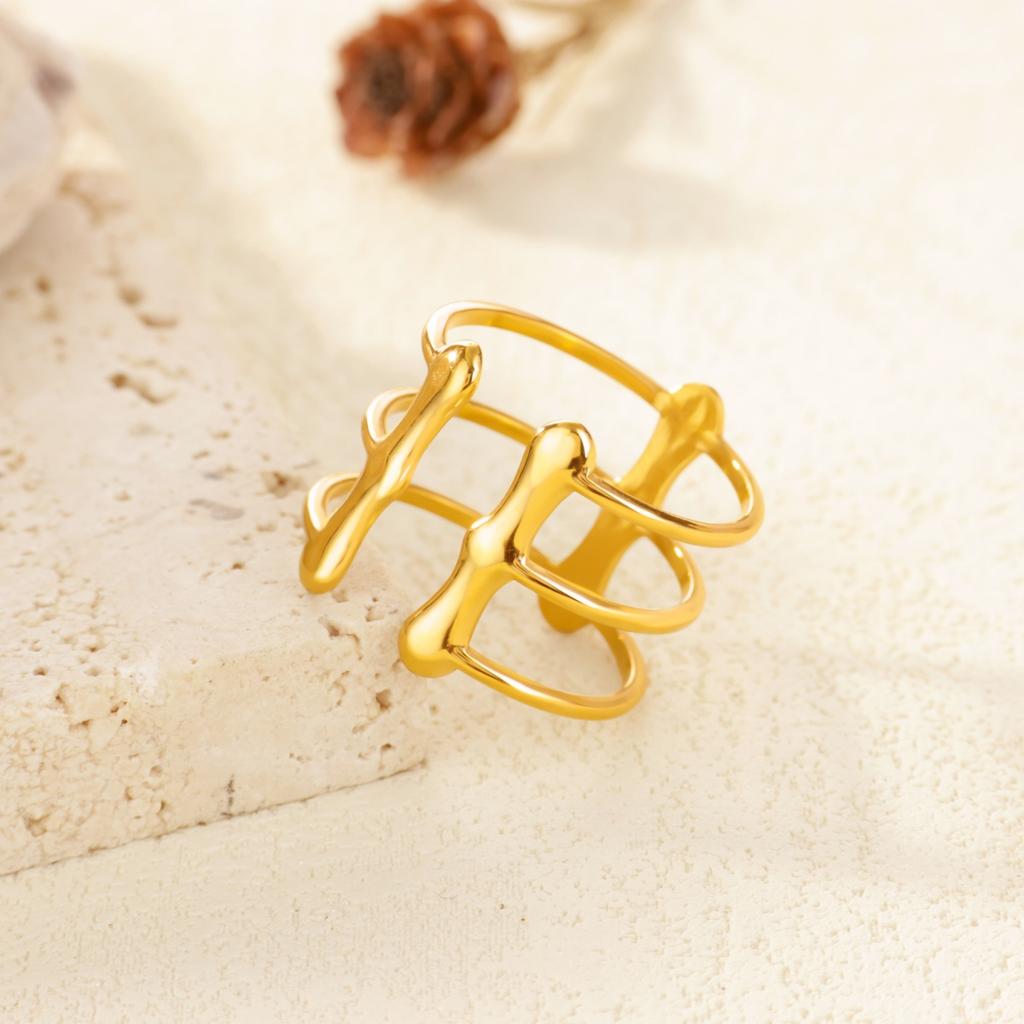 Minimalist Multi-Layer Geometric  Rings For Women Gold Color Stainless Steel Adjustable Ring Wedding Christmas Jewelry Gift