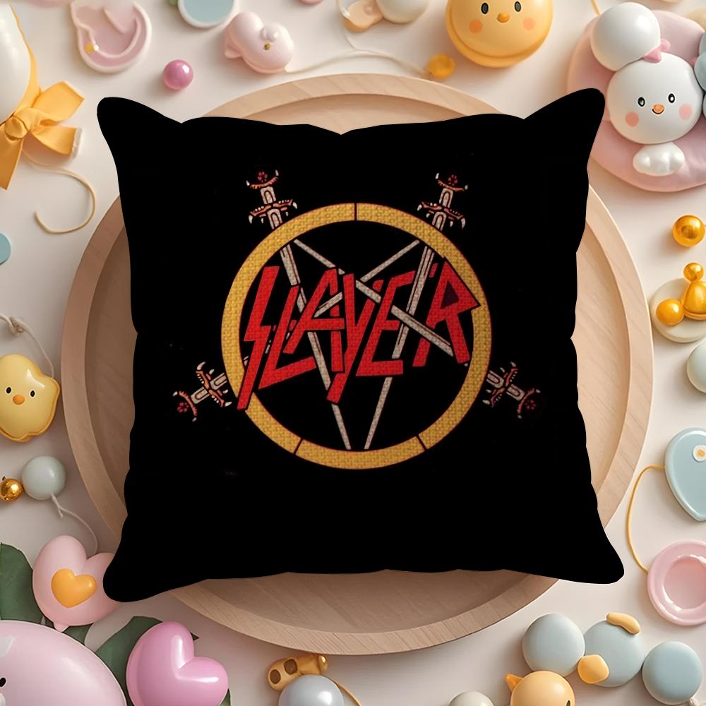 Heavy Metal Band S-Slayer Cushion Cover Summer Coolness Linen Fabric Double-Sided Printing Pillow Case Sofa Home Decor Gift
