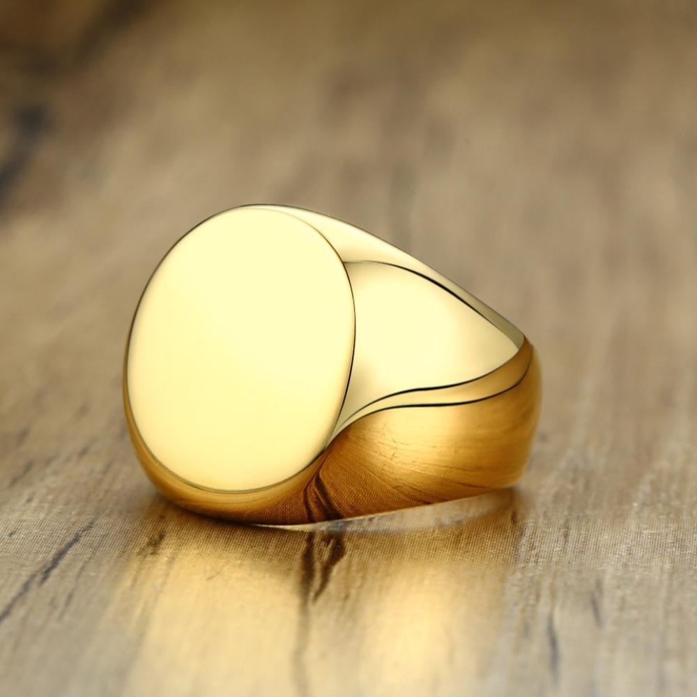 Stainless Steel Men's Ring Black Gold Round Smooth Finish Hypoallergenic