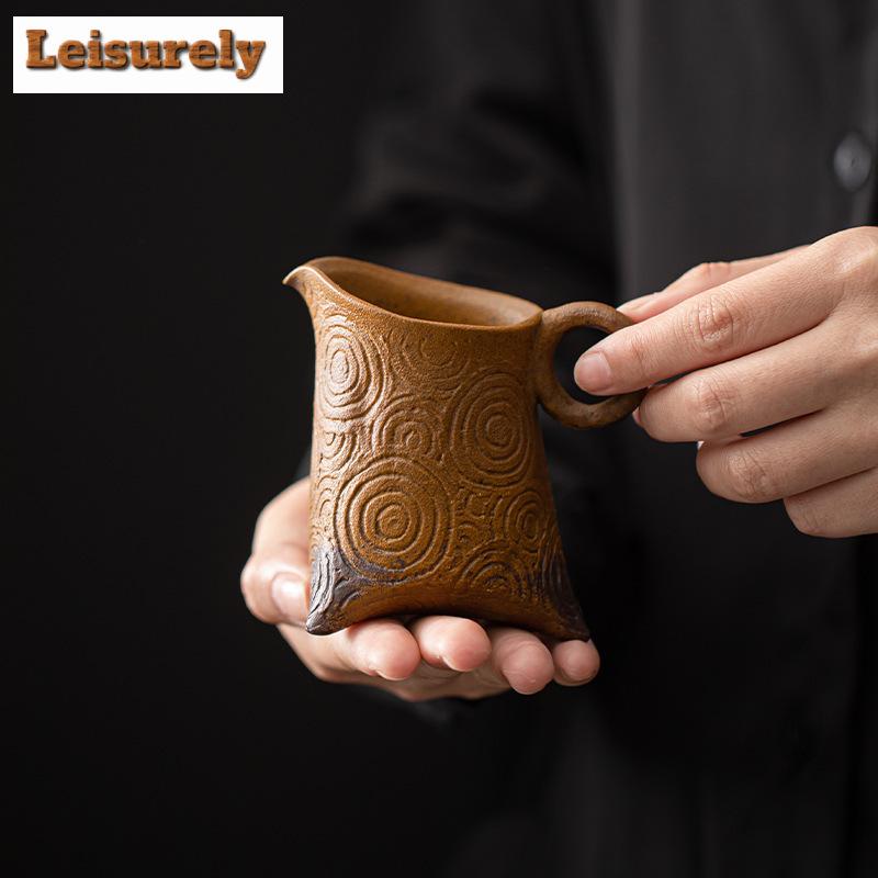 111ml Chinese Coarse Pottery Tea Pitcher Handmade Sauce Glazed Cha Hai Household Justice Cup Dahongpao Chinese Tea Set Equipment