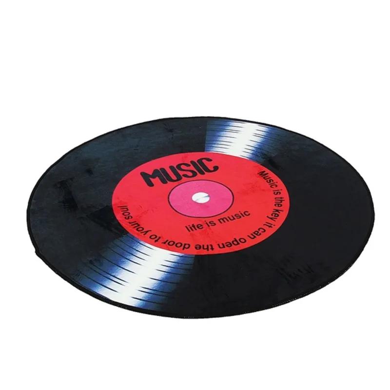 Vinyl Record Printed Soft Fabric Round Floor Mat Carpet Room Area Bedroom Rug Modern