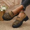 Women's Leopard Print Loafers New Platform Block Heel Fashion British Style Small Leather Shoes