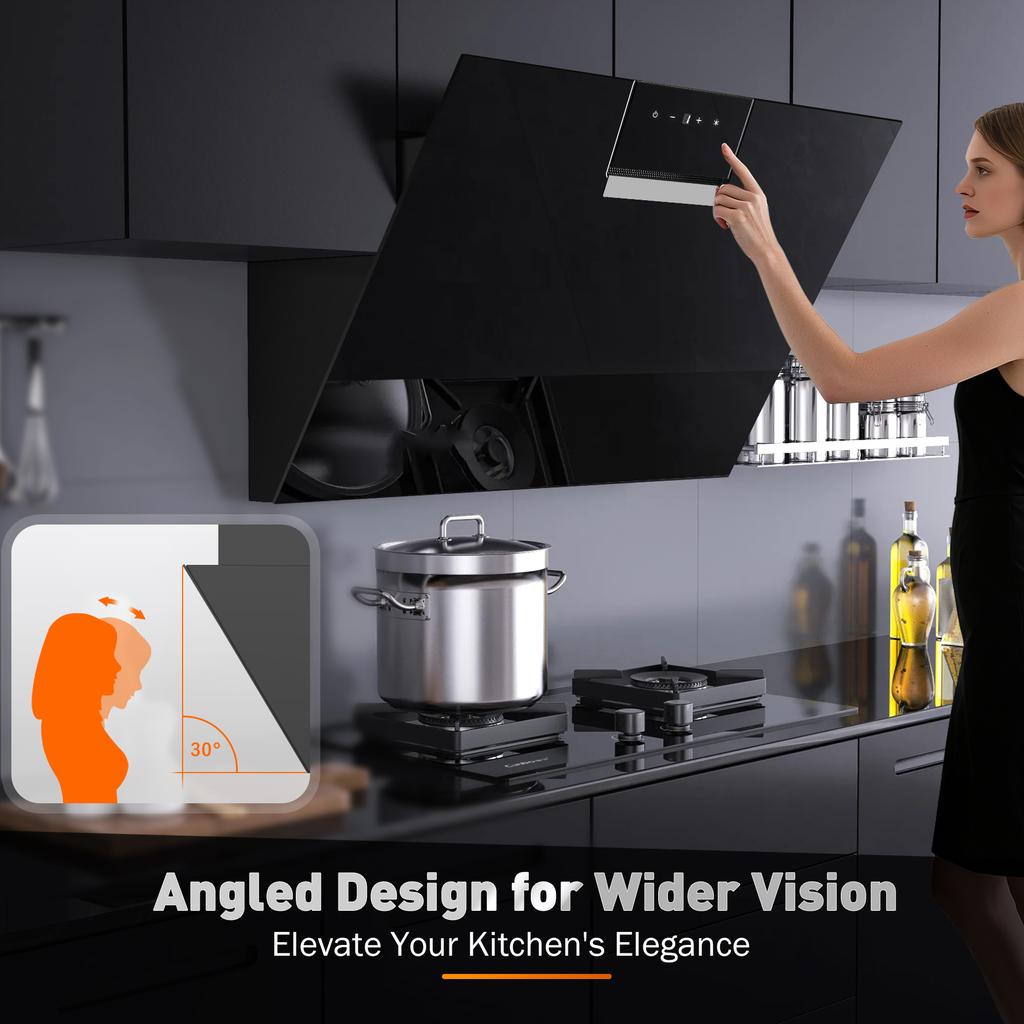 SNDOAS 90cm Range Hood A+++ 800 M³/h Drafting Power 3+ Booster Stages Touchscreen Activated with Activated Carbon Filter