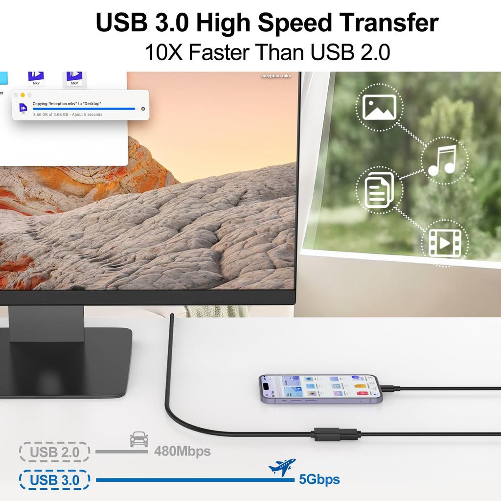 USB Extension USB Type A Male to Female 5Gbps Data PVC Extension Cord 3.0 Cable, Cable, High-Speed Transfer, Material, Wear-Resistant, 1.5M