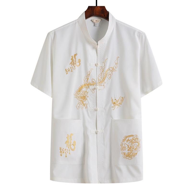 Middle-aged and Elderly Chinese Style Tang Suit Dad Summer Short-sleeved Suit Grandpa Summer Chinese Button-down Shirt and Pants Two-piece Set