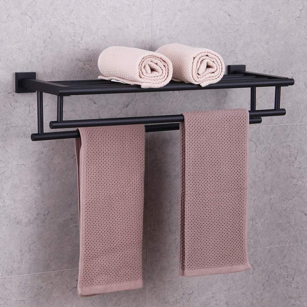 SUS 304 Stainless Steel Towel Rack Practical Double Bars Towel Shelf Household Bathroom Wall Mount Holder