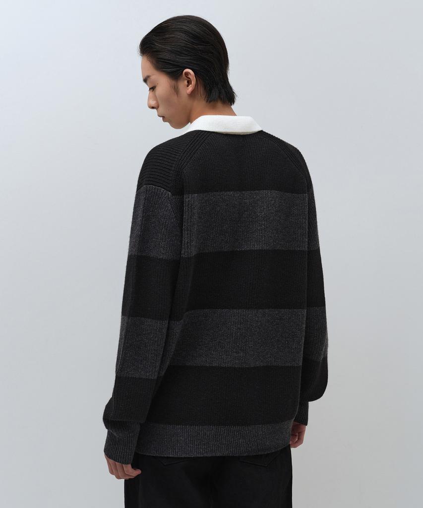 MUSINSA STANDARD Ribbed Stripe Rugby Knit [Black/Melange Grey]