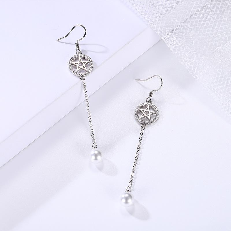 BELLA BOX 925 Silver Needle Long Tassel Zircon Earrings For Women, Light Luxury, Niche, Versatile And Elegant Five-pointed Star Stud Earrings