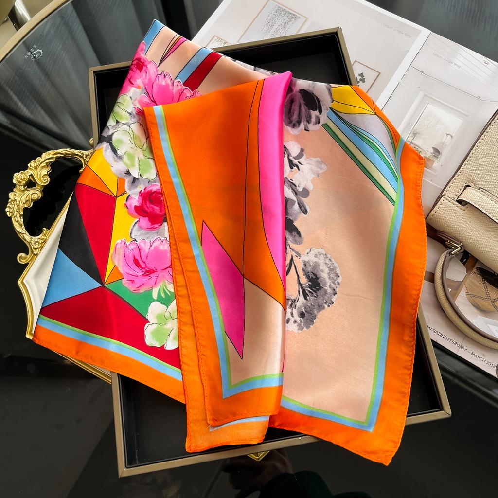 2025 New Luxury Square Silk Scarf for Women Hijab Hair Bands Neckerchief Female Satin Shawl Ribbon Headband Neck Fashion Bandana