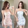Sexy work clothes low-cut mesh printing suspender dress new nightclub dance dress hip skirt