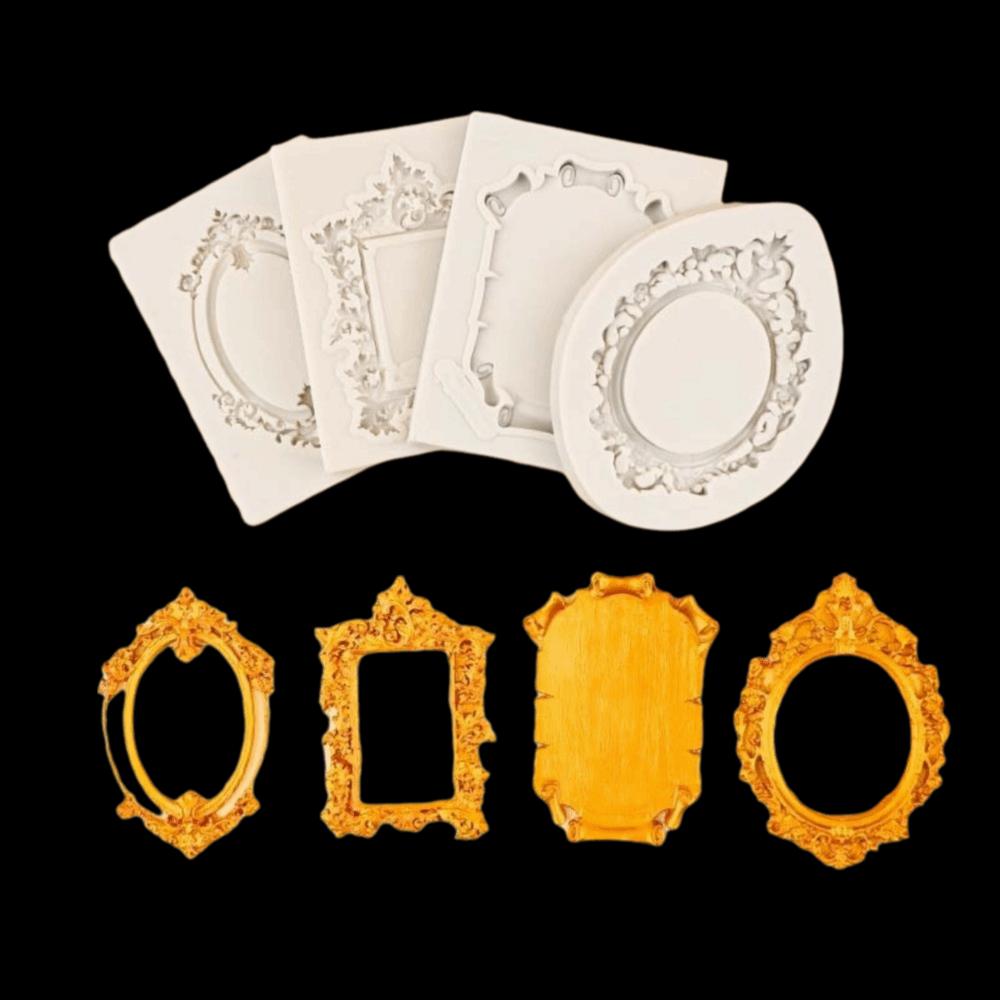 4Pcs Vintage Air Dry Clay Molds Embossed Design Silicone Frame Molds  Candy Crafting