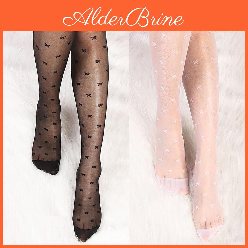 Sexy Womens Fake Stockings Vintage Bowknot Print Thin Mesh Pantyhose