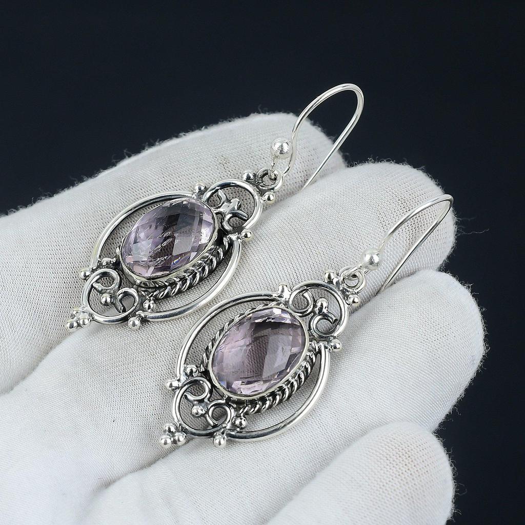 Pink Kunzite Earring, Pink Kunzite Silver Earring, Pink Kunzite Stone Earring, 925 Sterling Silver Earring, Gemstone Earring, Dangle Earring
