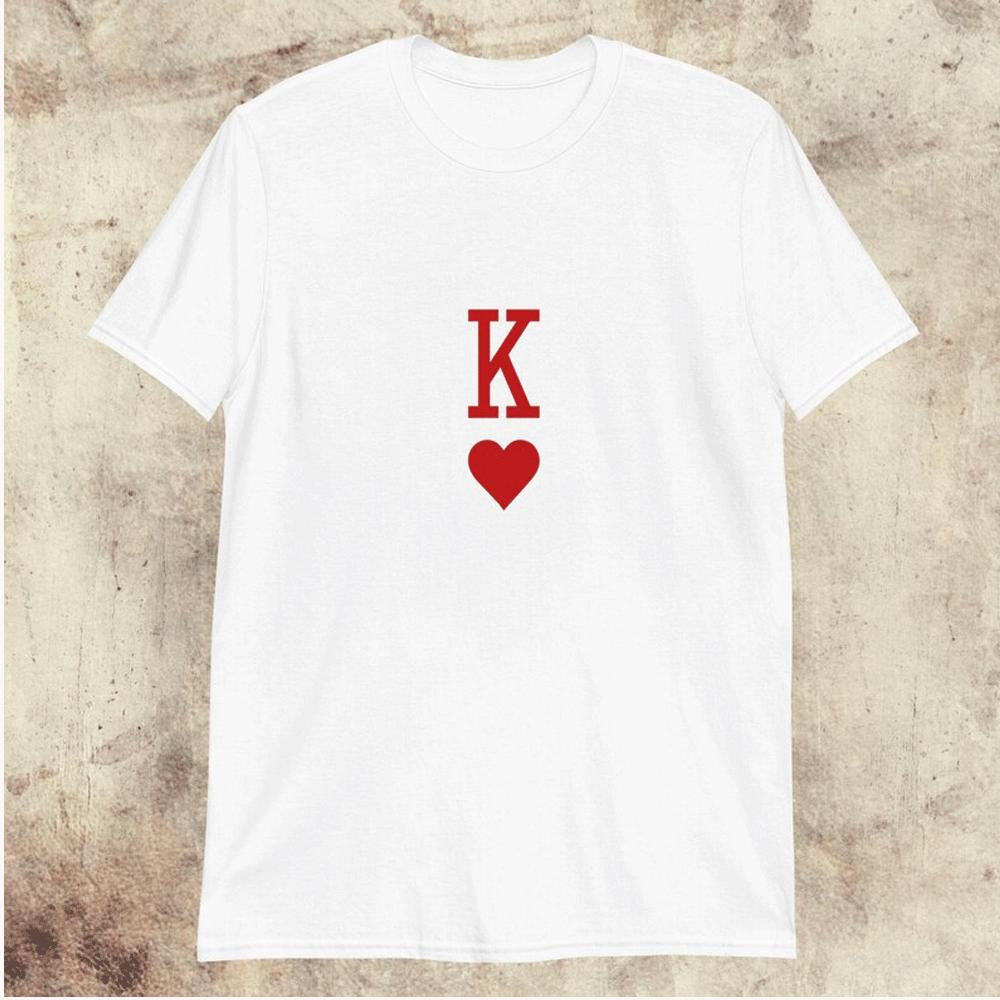 Queen of Hearts Playing Card T-shirt K Q Red Poker Card T Shirt Playing Card Cotton Tees Sustainable Unisex Classic Couple Gift