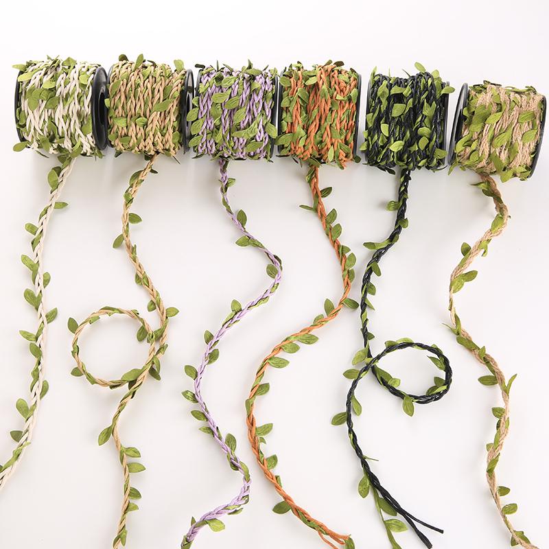 DIY Colorful Forest Style Green Rattan Leaves Hand-Woven Jute Rope for Decoration and Jewelry