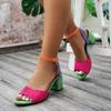 Women's Chunky Sandals Summer New Round Head Open Toe Line Button Suede Non-slip High Heels