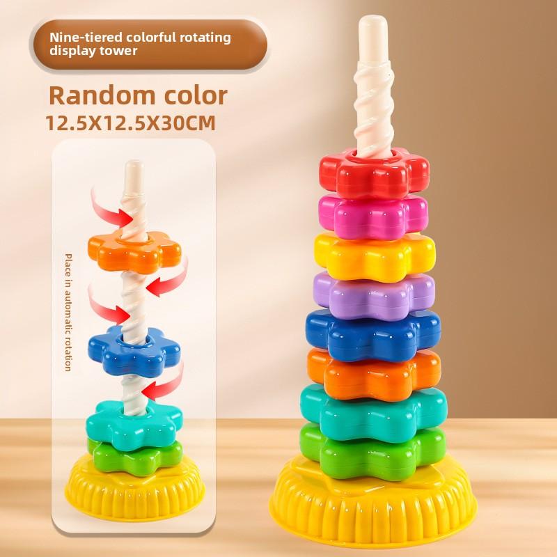 Montessori Drehbarer Regenbogen Turm Stapelspiel Pädagogisches Frühes Lernspielzeug für Baby & Kinder Geschenke