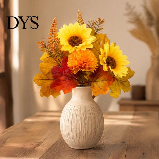 Holiday Gift for Thanksgiving Artificial Sunflower Maple Leaf Bouquet, Fall Flowers, Realistic Silk Faux Leaves Vase Flower Table Mantel Entryway