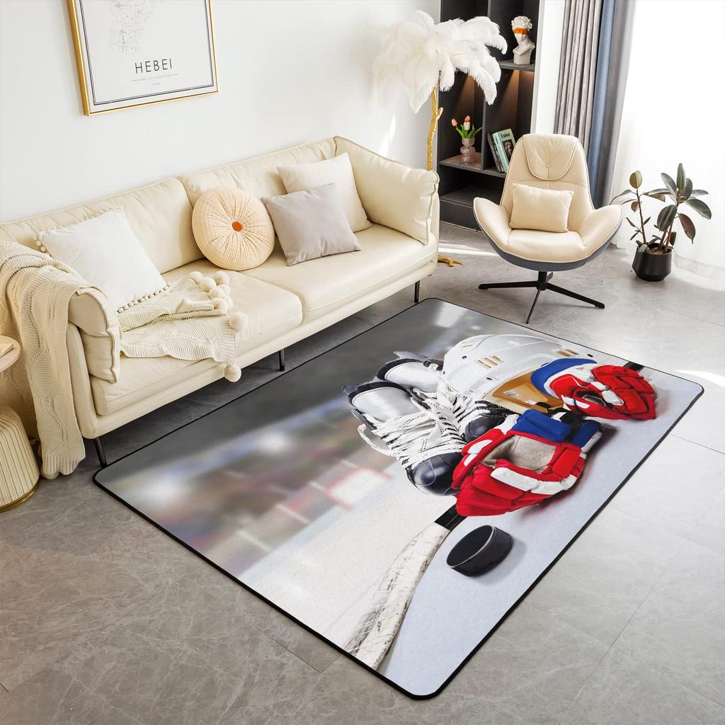 Soft Ice Hockey Carpet Rug for Boys Teens Winter Sport Indoor Floor Mat Bedroom Living Room Doormat