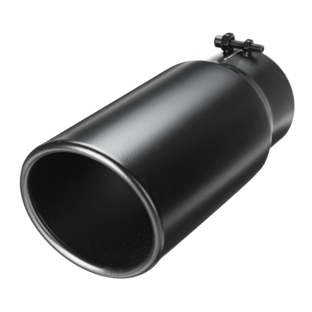 4" Inlet 5" Outlet 12" Long Angle Cut Rolled Bolt-On Exhaust Tip Tail Pipe Black