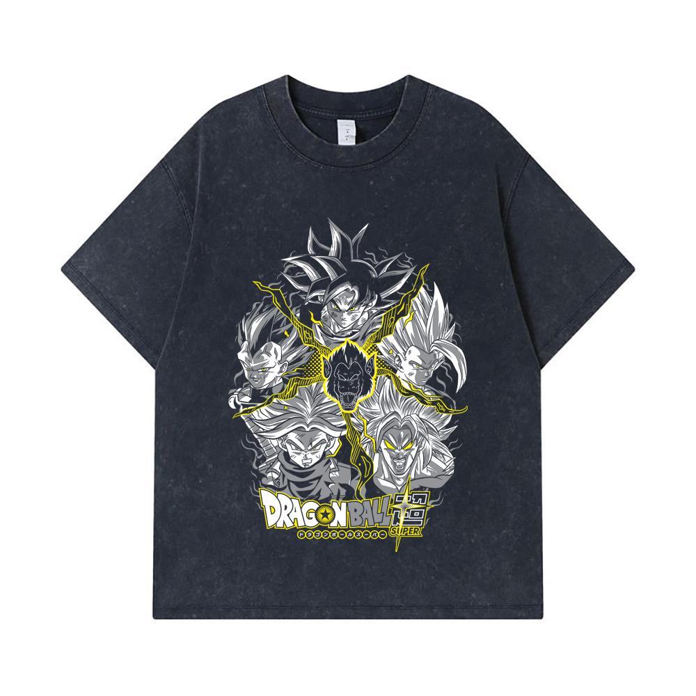 275 GSM Washed T-shirts 100% Cotton Dragon Ball V49 Super Saiyan Print Unisex Heavy Cotton T Shirt