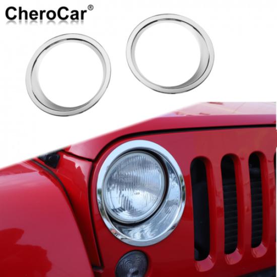2PCS Chrome Headlight Lamp Bezels Cover Trim Decor for 2007-17 Jeep Wrangler JK