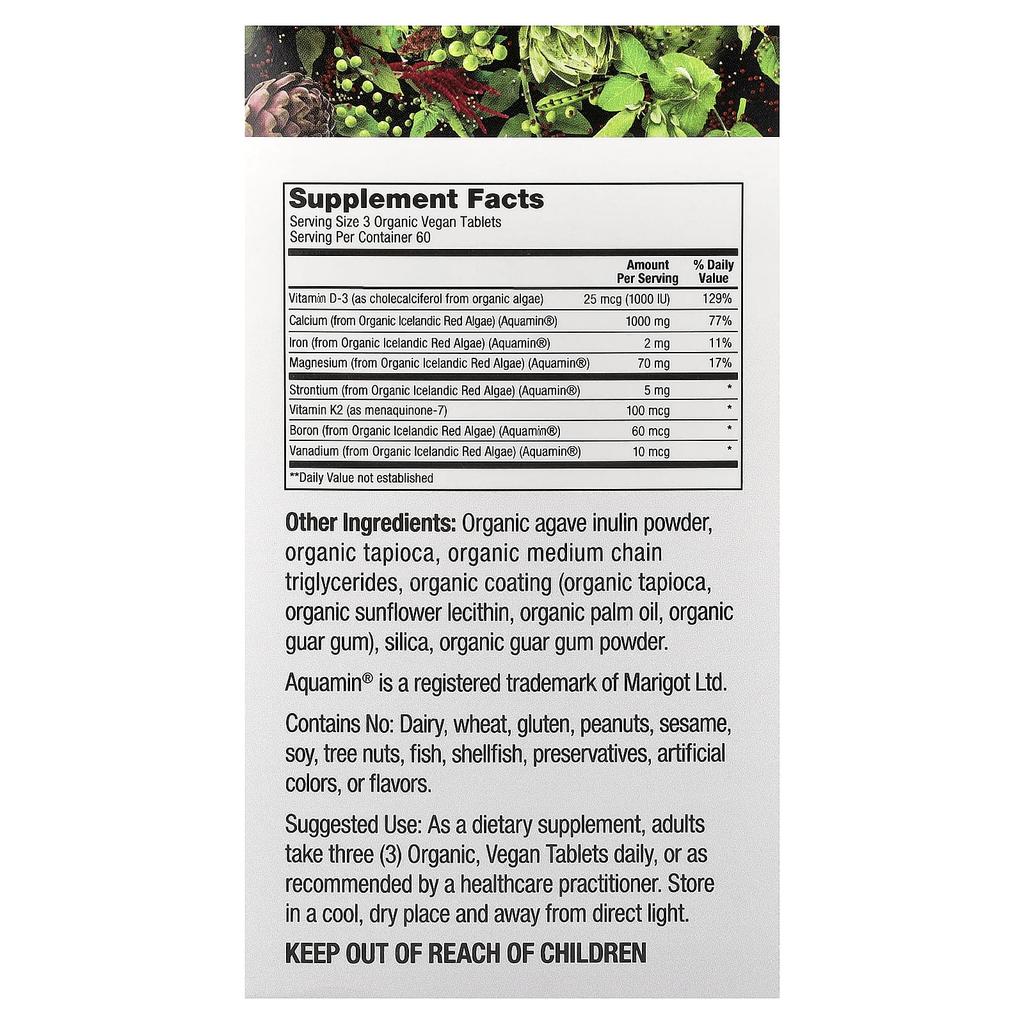 PlantFusion Organic Vegan Plant-Based Calcium, 180 Organic Vegan Tablets