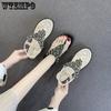 Summer Women's Sandals Clip Toe Female Fairy Wind New Rhinestone Bohemian Flat Bottom Beach Shoes Sandals Rubber Material