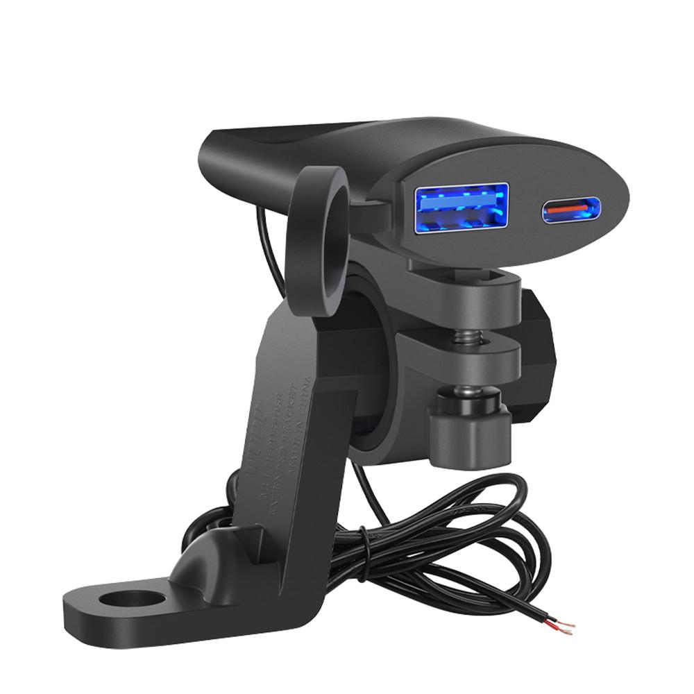 

IP67 Водонепроницаемое USB-зарядное устройство для мотоцикла, крепление на руль зеркала заднего вида, зарядное устройство USB Type-C 30 Вт 12 В-24 В, разъем QC 3.0 Type-C чёрный