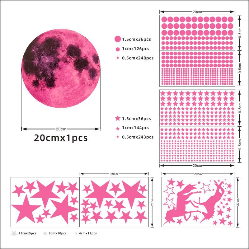 893-Piece Luminous Moon, Unicorn, Stars & Dots Fluorescent Wall Stickers for Children's Bedroom