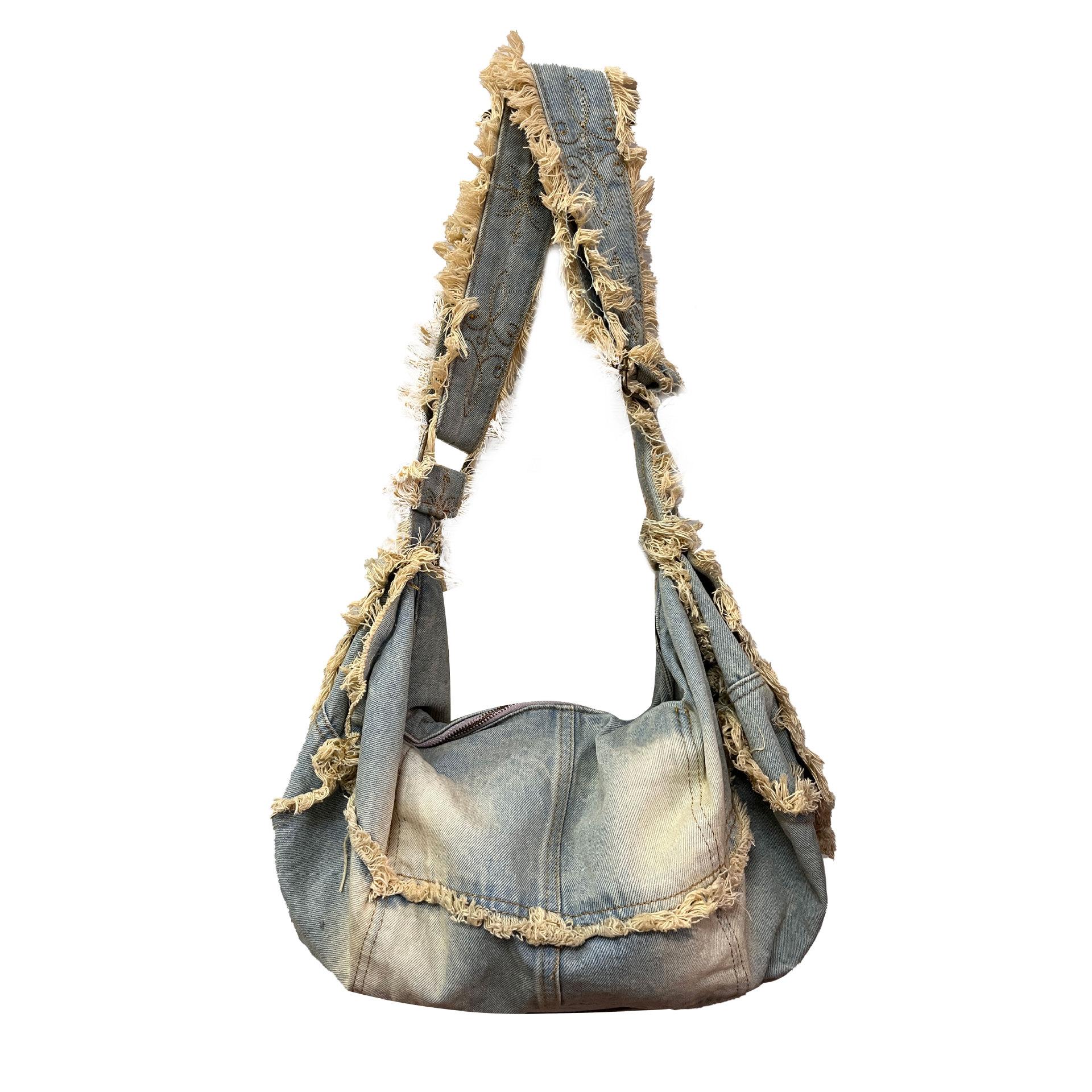 

Women Shoulder Bag Large Capacity Denim Tote Solid Color Handbag Clutch Simple Female Commuter Handbag Crossbody Bag