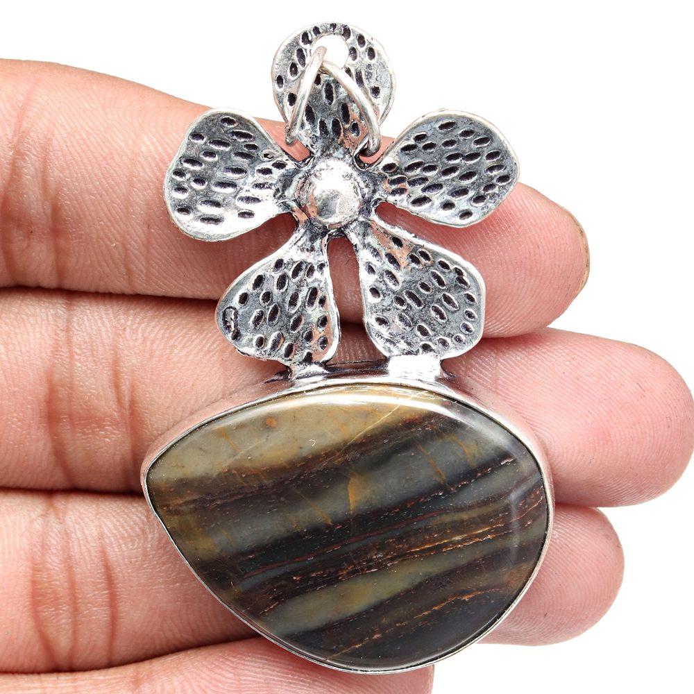 Pendant Designer Jasper Gemstone Gift For Her Silver Jewelry 2.5"