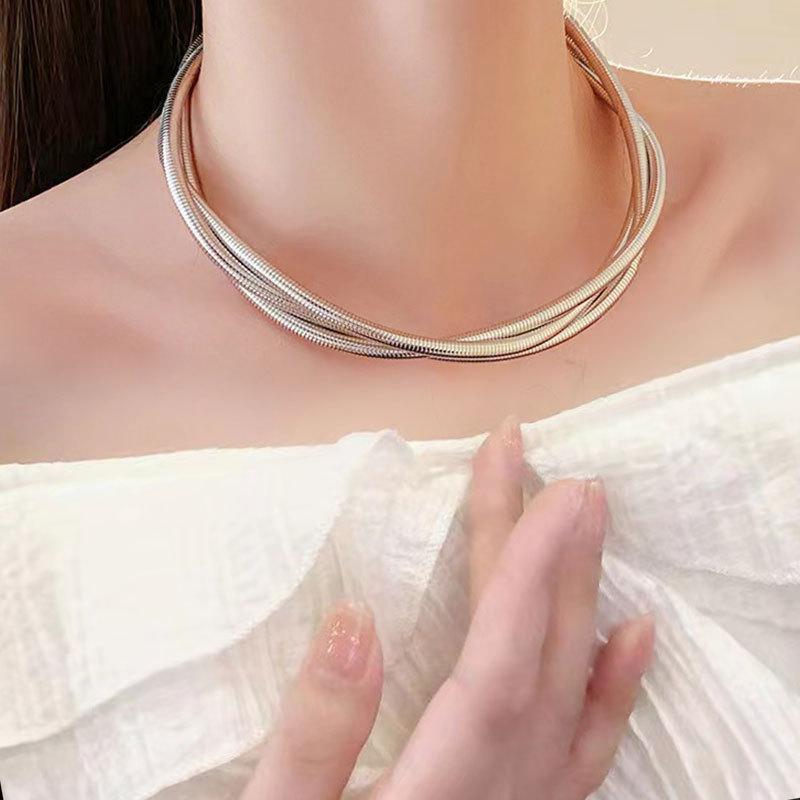 Three-line Wound Spring Collar Bracelet High-end Metal Punk Hip-hop Necklace Bracelet