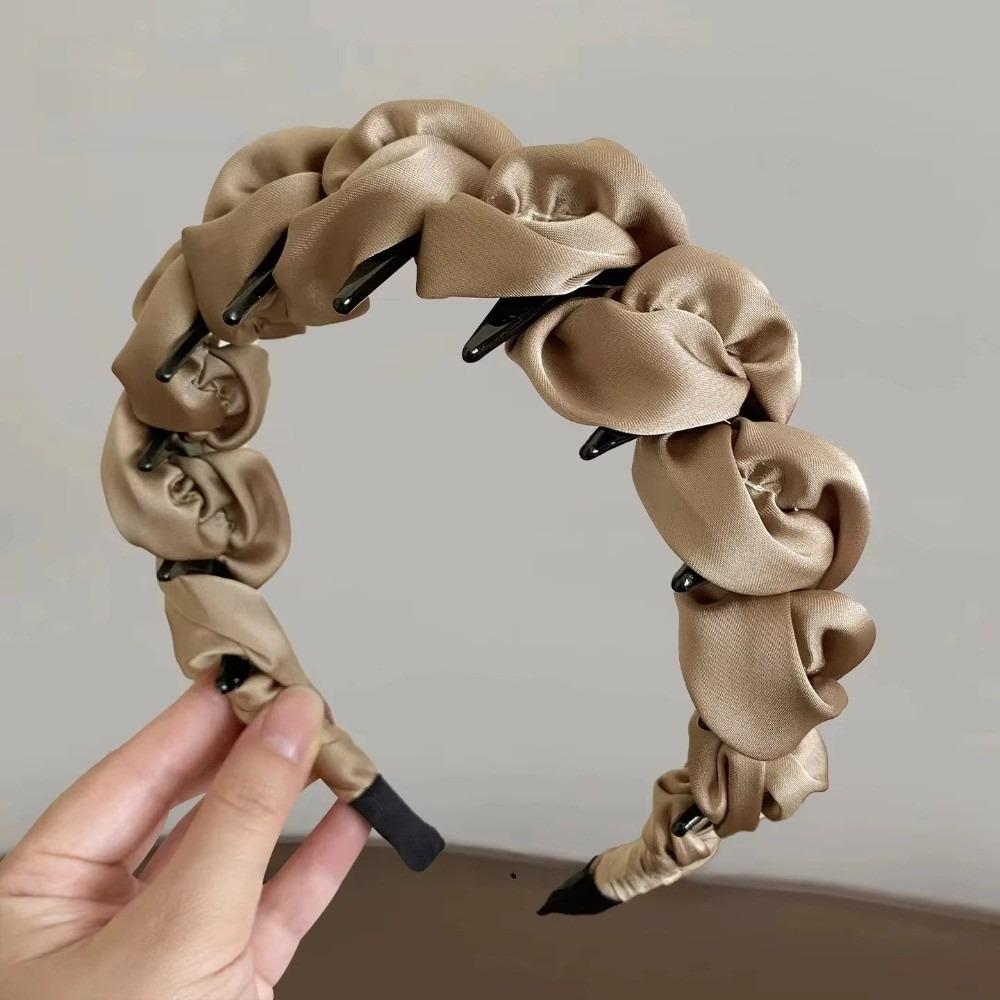 Anti-Slip Teeth Wrapping Ribbon Headband Ruched Texture Satin Headband Makeup Styling