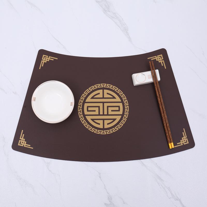 Western food mat PVC leather oil-proof and waterproof fan-shaped dining table mat Chinese tableware mat New Chinese plate