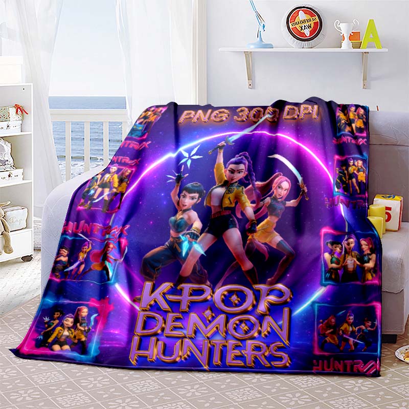 K-Pop-Demon-Hunters Blanket Hot Anime Flannel Blanket Fan Gift Suitable for Home Leisure Camping Travel Multifunctional Blanket1
