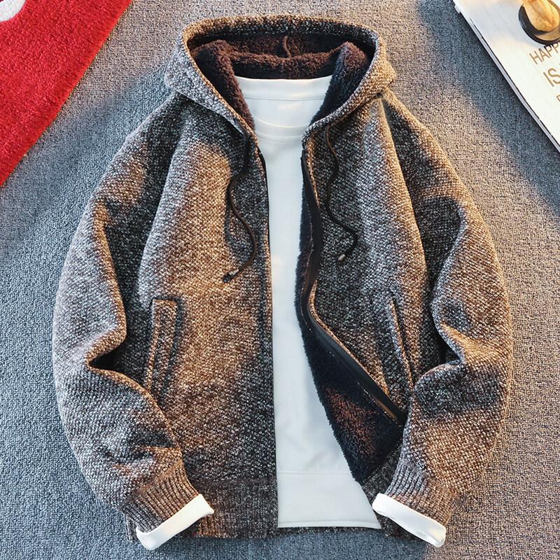 Knitwear Men's Loose Hooded Plus Velvet Thick Sweater Youth Fashion Casual Cardigan Jacket