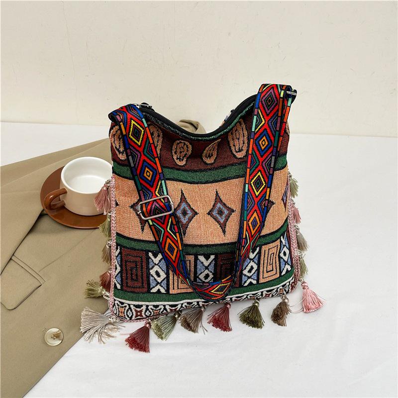 2024 Large Bohemian Tassel Tote: Ethnic Style Handbag & Crossbody