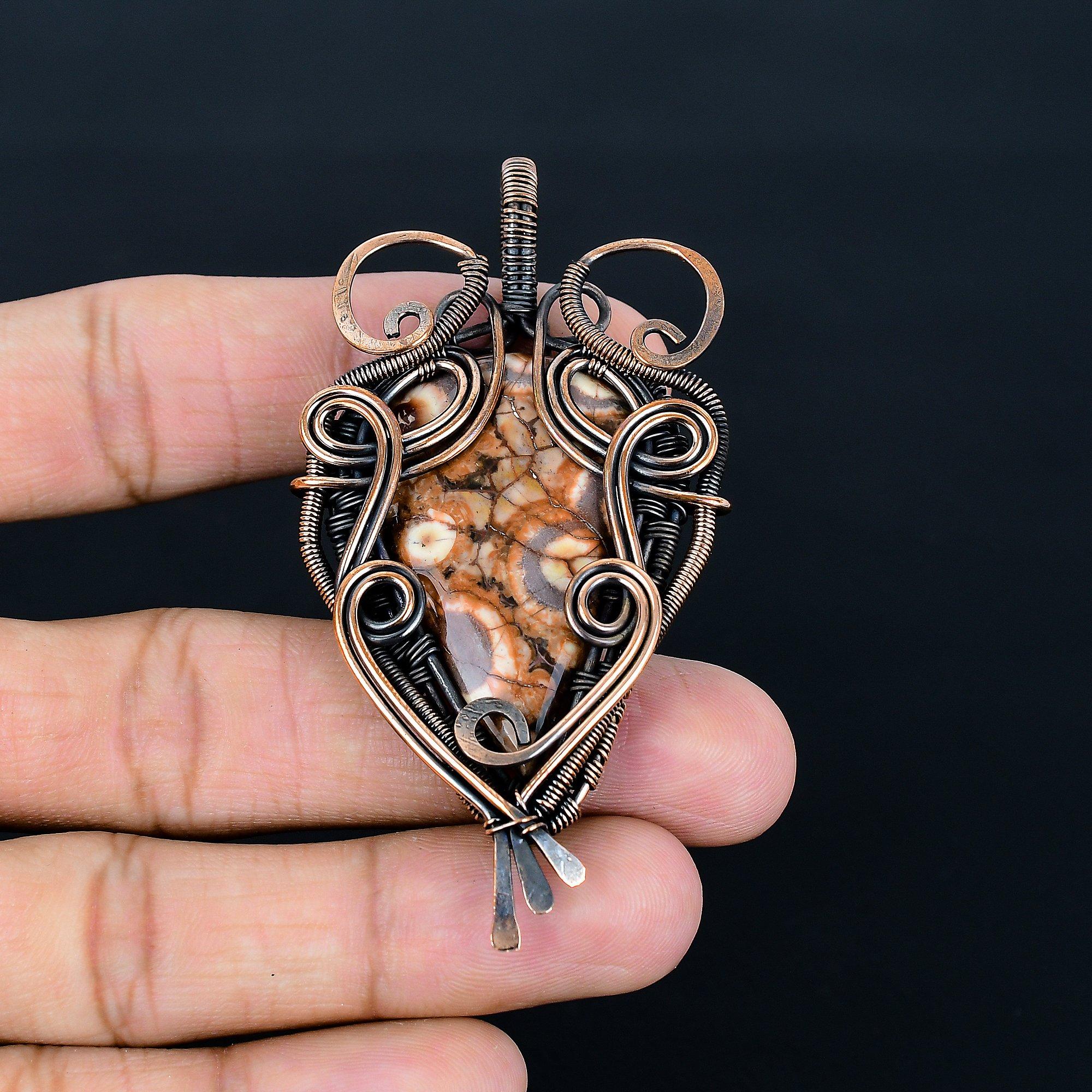 

Bird eye Rhyolite 999 Copper Wire Wrapped Pendant, Handmade Gemstone Jewelry Pendant Gift For Birthday 2.55 Inches